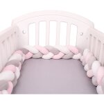 Tour de lit tresse - douce tour de lit bebe 2m avec cordon dattache - rose gris blanc - peluche - coton ...