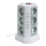 Tour multiprise parafoudre - mich - 5 ports usb - 12 prises - 3 interrupteurs - blanche - protection ...