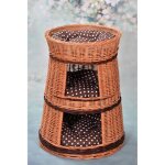 Tour ronde pour chat en osier naturel � 3 �tages 2 entr�es 2 lits et terrasse + 3 coussins