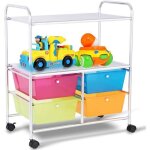 Tour de rangement costway chariot � roulettes - 4 tiroirs et 2 etag�res 635 x 37 x 75 cm cadre en m�tal ...