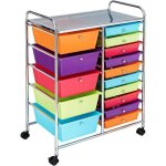 Tour de rangement  roulettes costway - 15 tiroirs amovibles - 4 roues (2 avec frein) - 63 x 37 x 87 ...