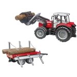 Tracteur massey ferguson 7480 avec fourche et remorque de transport de bois - bruder