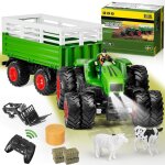 Tracteur t�l�command� rc - jouet agricole enfant 2 - 8 ans avec lumi�res et remorque