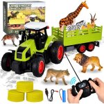 Tracteur t�l�command� rc - jouet enfant 3 - 6 ans avec remorque et animaux