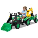 Tractopelle enfants dreamade 3 en 1 - vert - 6 roues - remorque amovible