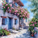 Trahoo - 40x40cm diamond painting paysage de campagne - fleur village et chalet avec ville de santorin[j81] ...