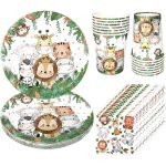 Trahoo - lot de 52 pi�ces de vaisselle assiette anniversaire jungle safari enfants f�te assiettes en ...