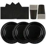 Trahoo - lot de 72 assiettes en papier noir pour f�te danniversaire gobelets assiettes en carton pour ...