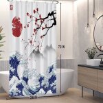 Trahoo - 90x180cm rideau de douche japonais du mont fuji cherry blossom sunset asian bath rideau de bain ...