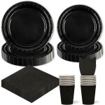 Trahoo - lot de 96 anniversaire vaisselle de fete noires party assiettes en carton papier set assiettes ...