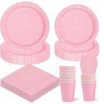 Trahoo - lot de 96 anniversaire vaisselle de fete rose party assiettes en carton papier set assiettes ...