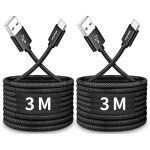 Trahoo - cable usb c 3 m lot de 2 long c�ble usb a vers usb c charge rapide nylon tress� fil chargeur ...