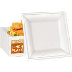 Trahoo - greensight lot de 50 assiettes carr�es en canne � sucre - 16 cm - blanches - jetables bio en ...