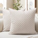 Trahoo - housse de coussin 35x35 cm beige cr�me en velours c�tel� lot de 2 u2013 petit coussin boh�me ...