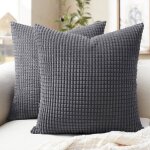 Trahoo - housse de coussin 35x35 cm gris anthracite en velours c�tel� lot de 2 u2013 coussin boh�me petit ...