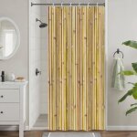 Trahoo - rideau douche bambou rideau de douche �troit anti moisissure 90x180cm jaune effet bois zen rustique ...