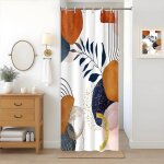 Trahoo - rideau douche �troit rideau de douche terracotta anti moisissure 90x180cm abstrait feuilles ...