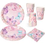Trahoo - service de table de f�te 52 pi�ces papillon 16 invit�s : 16 assiettes plates 16 tasses 20 serviettes ...
