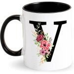 Trahoo - tasse personnalis� avec lettre initiale tasse � caf� avec motif fleurs mug cadeau pour femmes ...