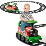 Train electrique pour enfants - costway - vert - rail 220cm - autonomie 3h