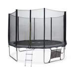 Trampoline 370cm - saturne xxl gris - avec filet de protection. �chelle. b�che. filet pour chaussures. ...