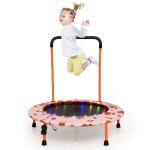 Trampoline pour enfants 92cm costway - 21 lumi�res led color�es - poign�e amovible - tapis de saut rond ...