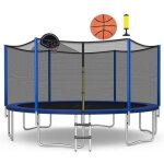 Trampoline ext�rieur pour enfants gymax - dia. 377 cm - filet de s�curit� - panier de basket - charge ...