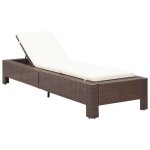 Transat chaise longue bain de soleil avec coussin marron r�sine tress�e 02 0012196