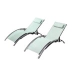 Bahia vert pastel x2 : lot de 2 transats en aluminium et textilne
