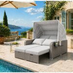 Transat jardin 2 places inclinable avec pare soleil et coussins chaise longue rotin pe bain de soleil ...