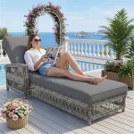 Transat jardin ext�rieur en r�sine tress�e aluminium chaise longue avec coussin et dossier inclinable ...