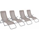 Lot de 4 bains de soleil pliants - levito taupe - transats textil�ne 2 positions. chaises longues
