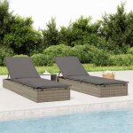 Transat avec table en r�sine tress�e - vidaxl - gris - r�glable - 201x55 cm - table 40x30 cm - coussin ...