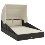 Transat avec toit pliable pour terrasse - clarence� - bain de soleil simple - noir 200x114x128cm r�sine ...