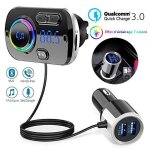 Transmetteur fm voiture bluetooth 5. 0 avec qc3. 0 adaptateur appel main libre 7 lumi�res color�es support ...