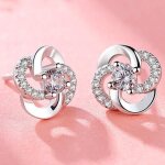 Boucles doreilles - tr�fle - argent� - oxyde de zirconium - fleur - femme