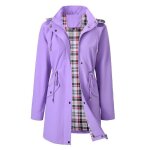 Trench coat femme � capuche amovible veste imperm�able longue coupe - vent zipp� mi saison couleur unie ...