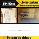 Tringle  rideau tlescopique - blanc - 85 - 150 cm - mtal - charge max 2 kg - installation facile