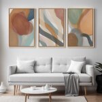 Triptyque abstrait terracotta & vert ? d�coration murale moderne - 41x61cm - cadre flottant