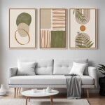Triptyque tableaux abstraits nature?impression sur toile murale moderne vert et terracotta 41x61 cm avec ...