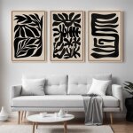 Triptyque tableaux abstraits noir et beige?impression sur toile murale botanique moderne 41x61 cm avec ...