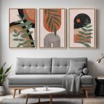 Triptyque tableaux botaniques abstraits mid - century tons terre ? d�coration murale - 41x61cm - cadre ...
