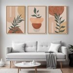 Triptyque tableaux botaniques boh�me terracotta?impression sur toile murale nature moderne 41x61 cm avec ...