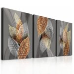 Triptyque tableau dcoration murale salon feuilles dores impression sur toile chambre dcor tableau ...