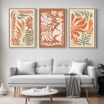 Triptyque tableaux floraux vintage terracotta?impression sur toile murale botanique boh�me 41x61 cm avec ...