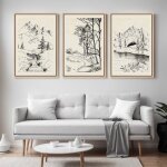 Triptyque tableaux paysage montagne noir et blanc?impression sur toile murale scandinave 41x61 cm avec ...