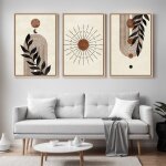 Triptyque tableaux soleil boh�me terracotta?impression sur toile murale nature minimaliste 41x61 cm avec ...