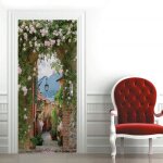 Trompe loeil porte rue des fleurs dart autocollants de porte 3d stickers porte poster couloir 3d papier ...