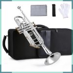 Trompette plate professionnelle en sib avec embout 5c plaqu�e argent comprend un �tui de transport des ...