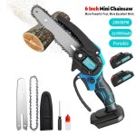 Tron�onneuse mini sans fil 6 pouces - 2 batteries 3. 0ah - scie � cha�ne �lectrique portable - coupe ...